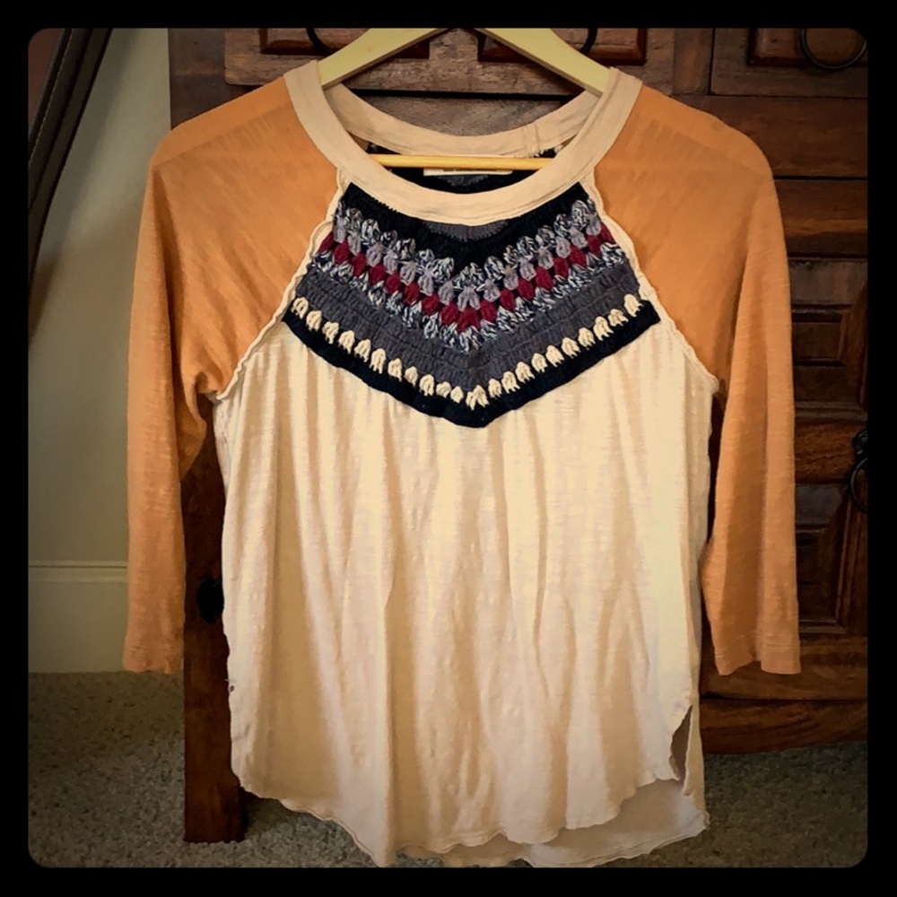 Free people long sleeve tee with crochet in lay